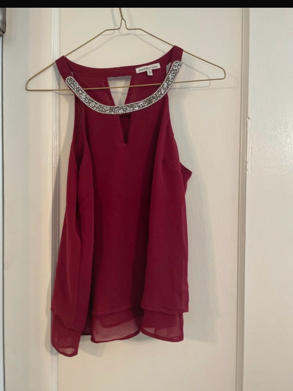 Charlotte Russe Wine Red Rhinestone Trim Halter Camisole